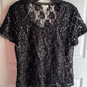 Chico’s black lace top (sequin front)